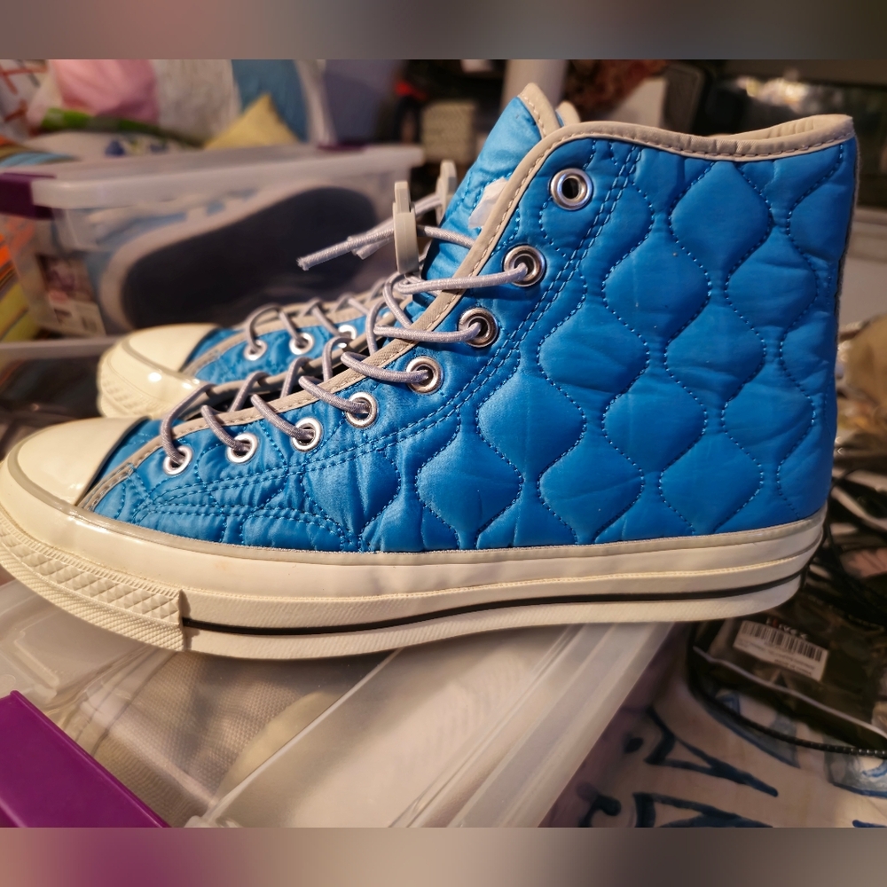 Blue Quilted High-Top Sneakers